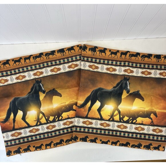 Pair NEW Pillow Covers  Aztec Native Horses Western  17x17 Zip Closure. Colorful - Picture 2 of 8